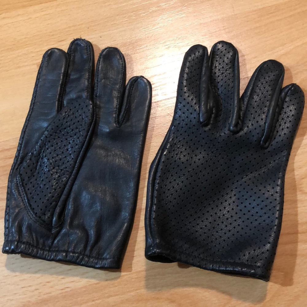 Perforated Black Leather Gloves